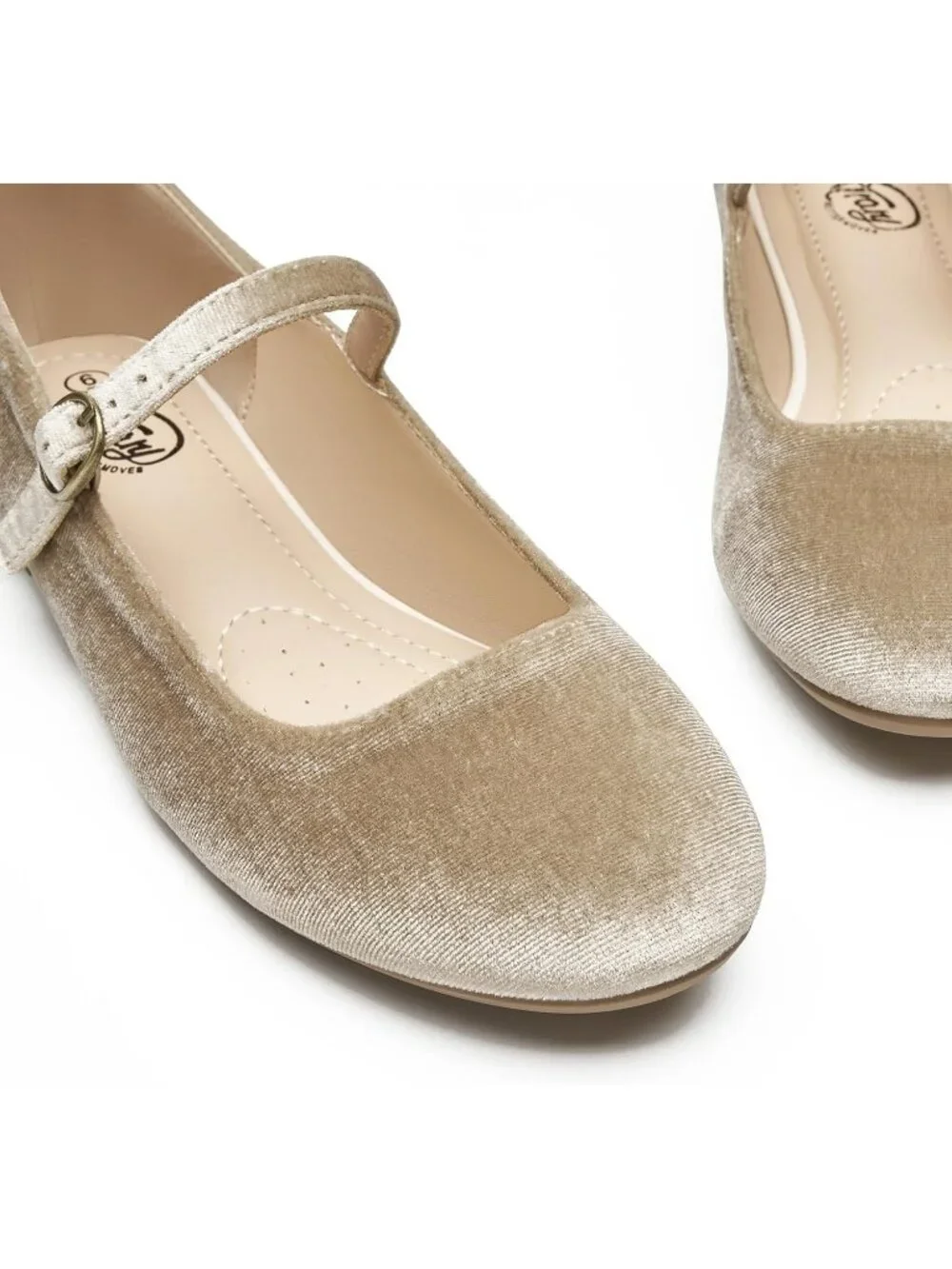 Women's Nude Velvet Ballet Flat Round Toe Comfort Strap Memory Foam Dress Shoes